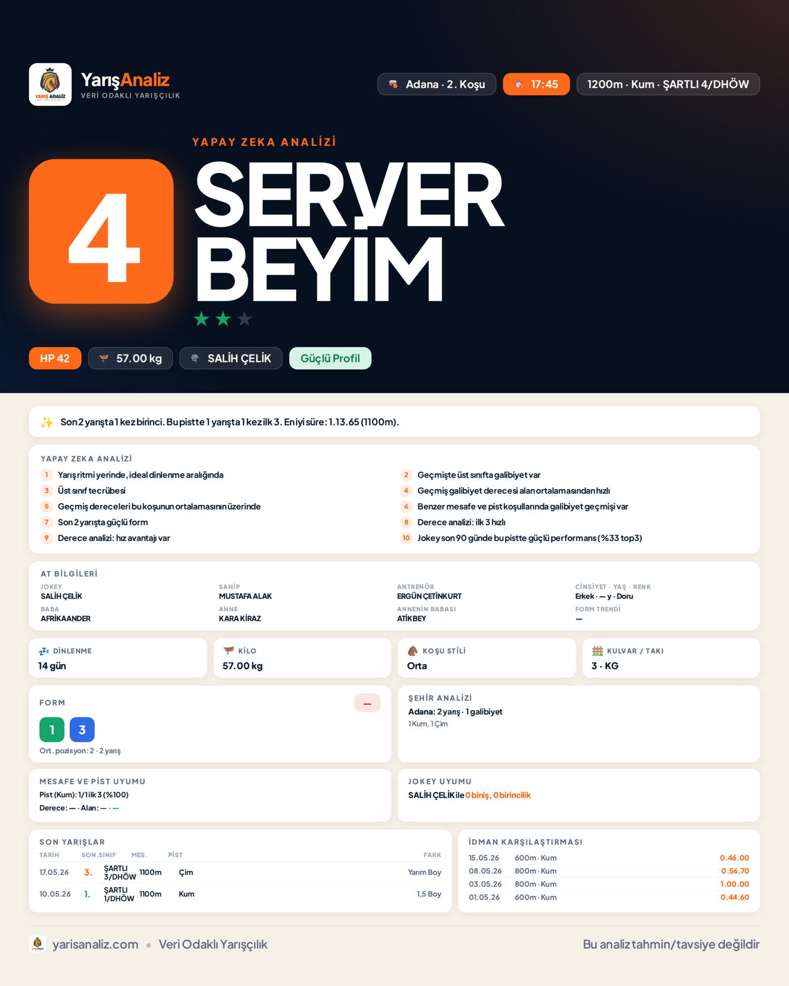 SERVER BEYİM - Adana 2. Koşu analizi