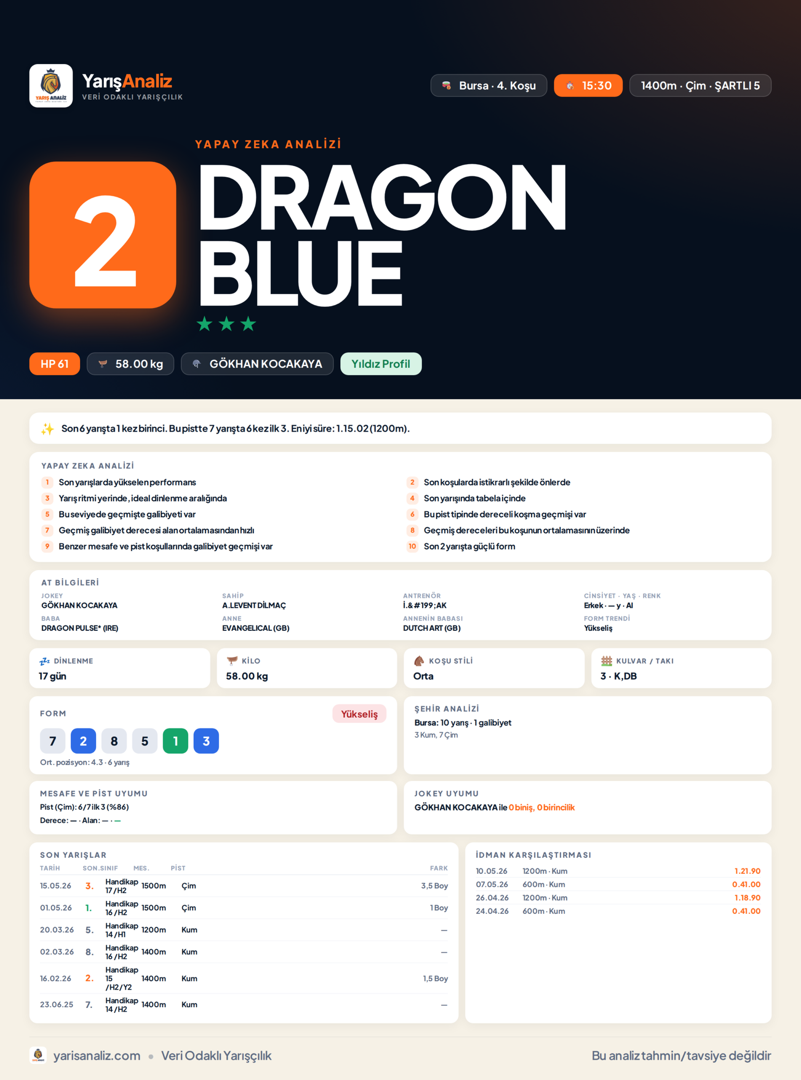 DRAGON BLUE - Bursa 4. Koşu analizi