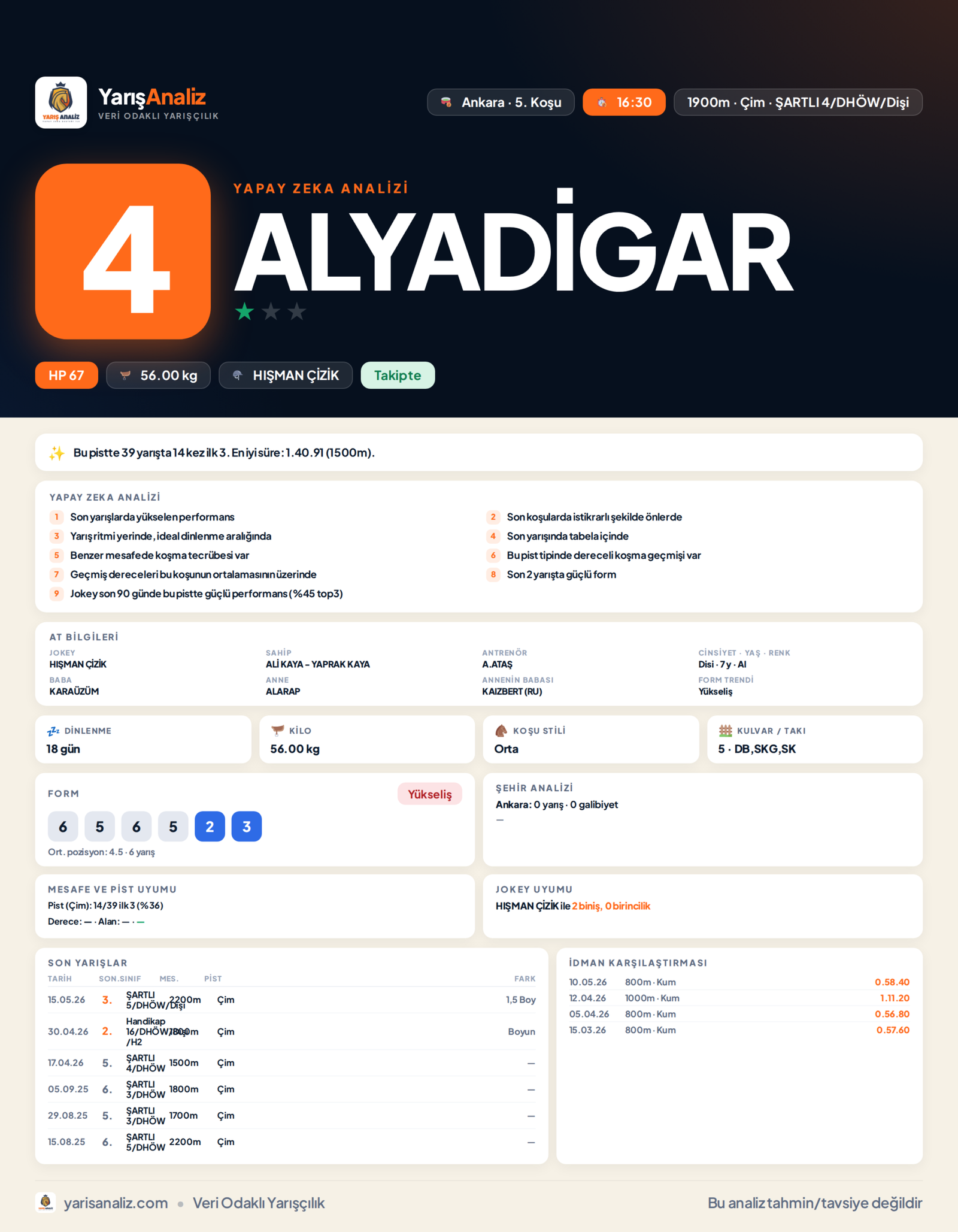ALYADİGAR - Ankara 5. Koşu analizi