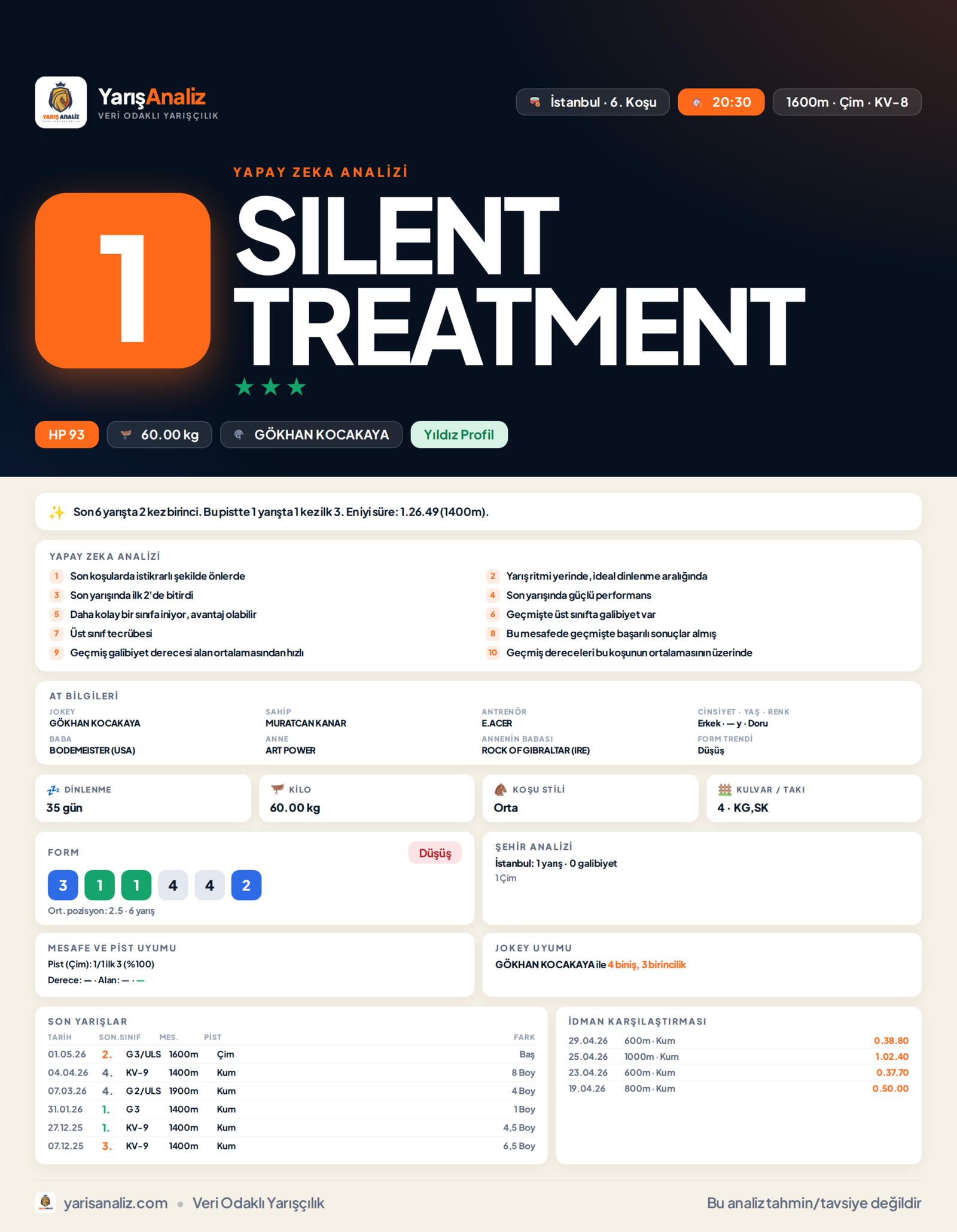 SILENT TREATMENT - İstanbul 6. Koşu analizi