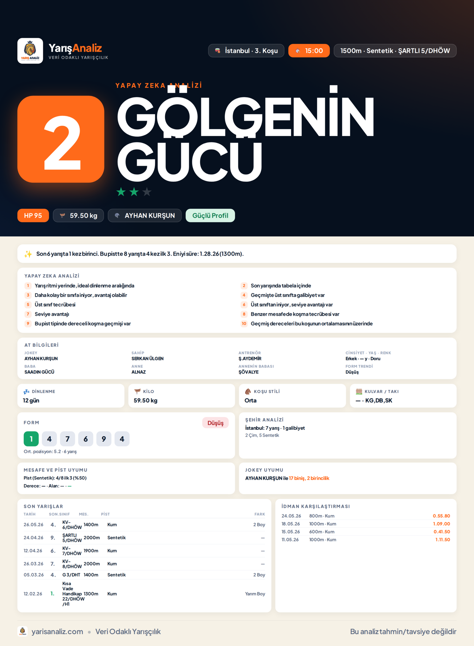 GÖLGENİN GÜCÜ - İstanbul 3. Koşu analizi