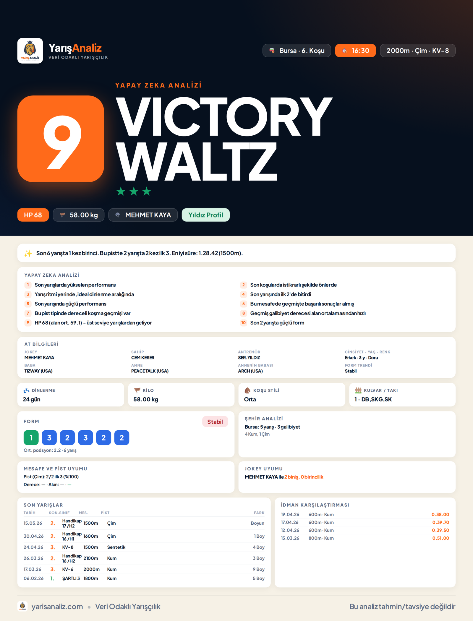 VICTORY WALTZ - Bursa 6. Koşu analizi