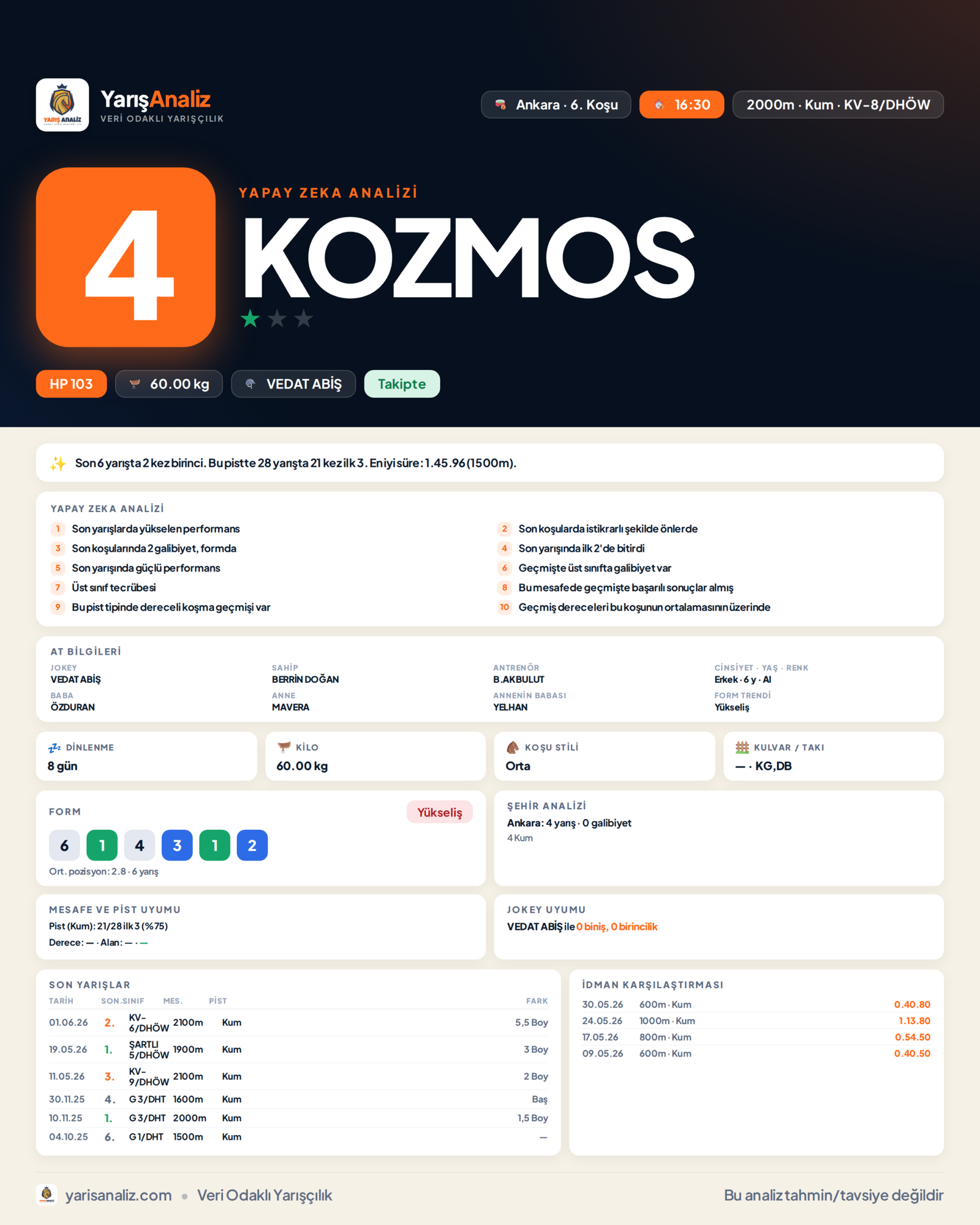 KOZMOS - Ankara 6. Koşu analizi