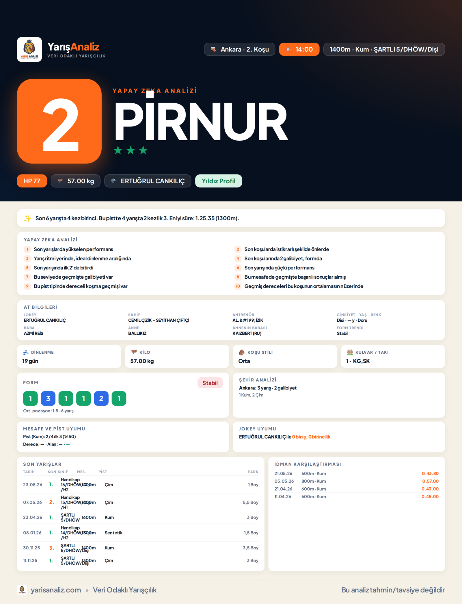 PİRNUR - Ankara 2. Koşu analizi