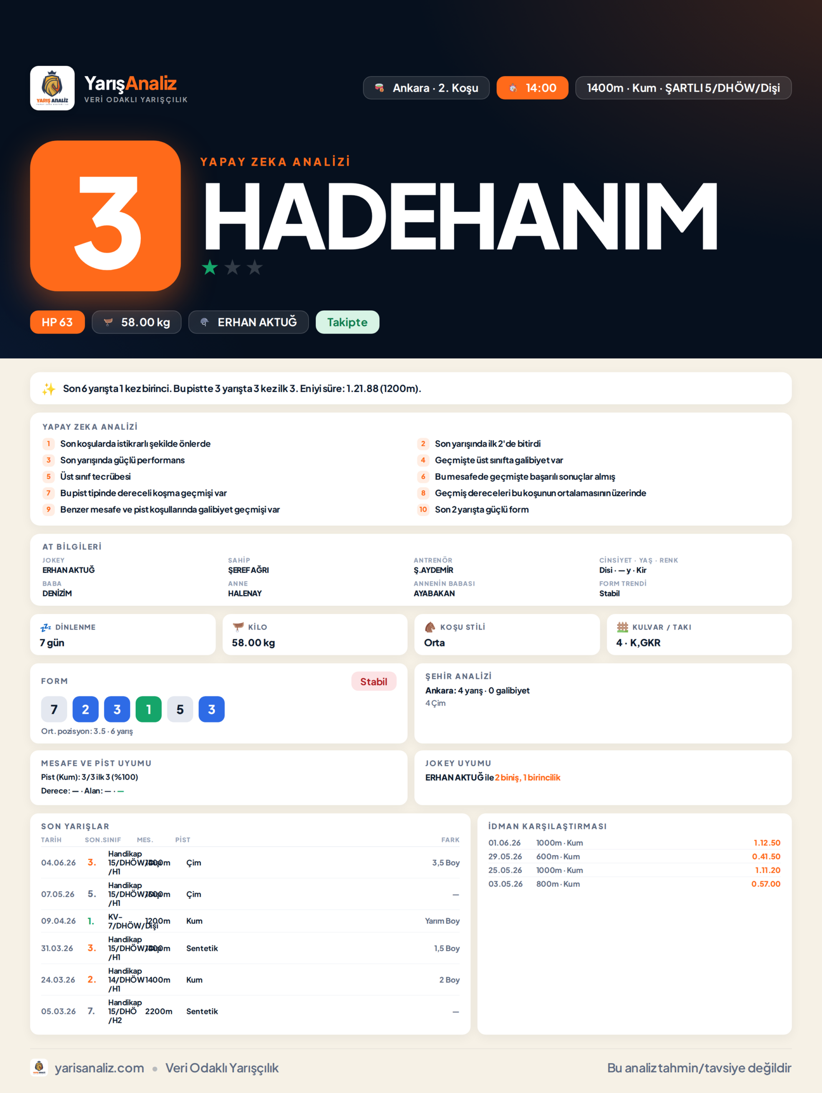 HADEHANIM - Ankara 2. Koşu analizi