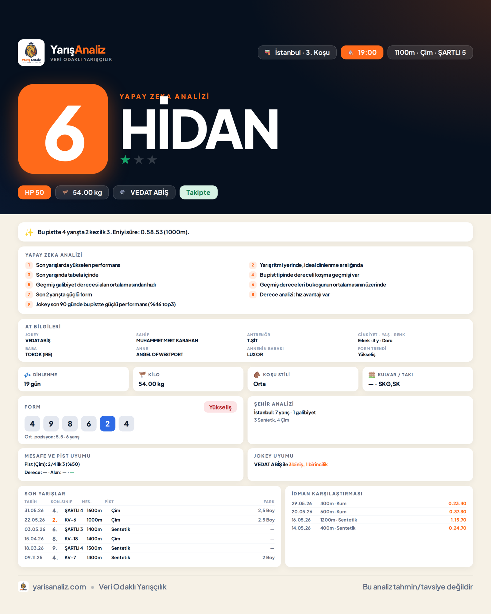 HİDAN - İstanbul 3. Koşu analizi