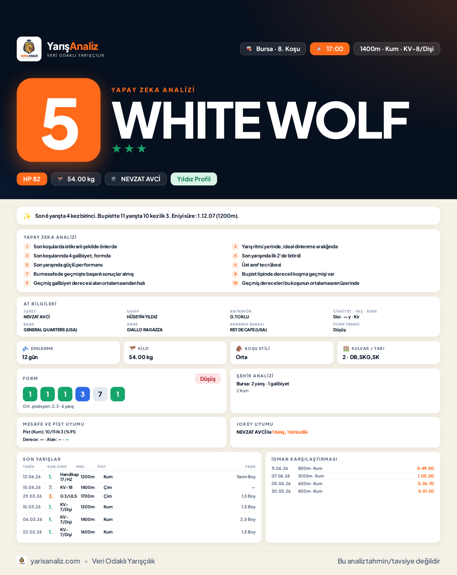WHITE WOLF - Bursa 8. Koşu analizi