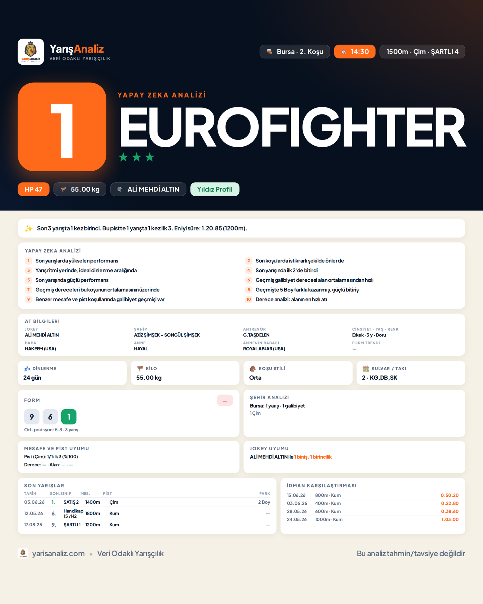 EUROFIGHTER - Bursa 2. Koşu analizi