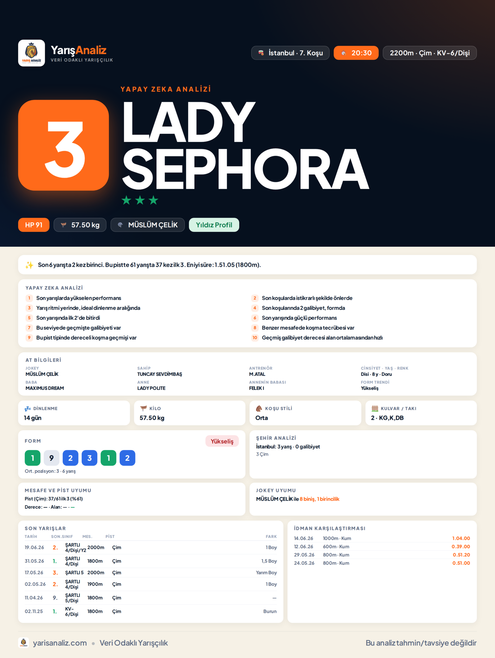 LADY SEPHORA - İstanbul 7. Koşu analizi