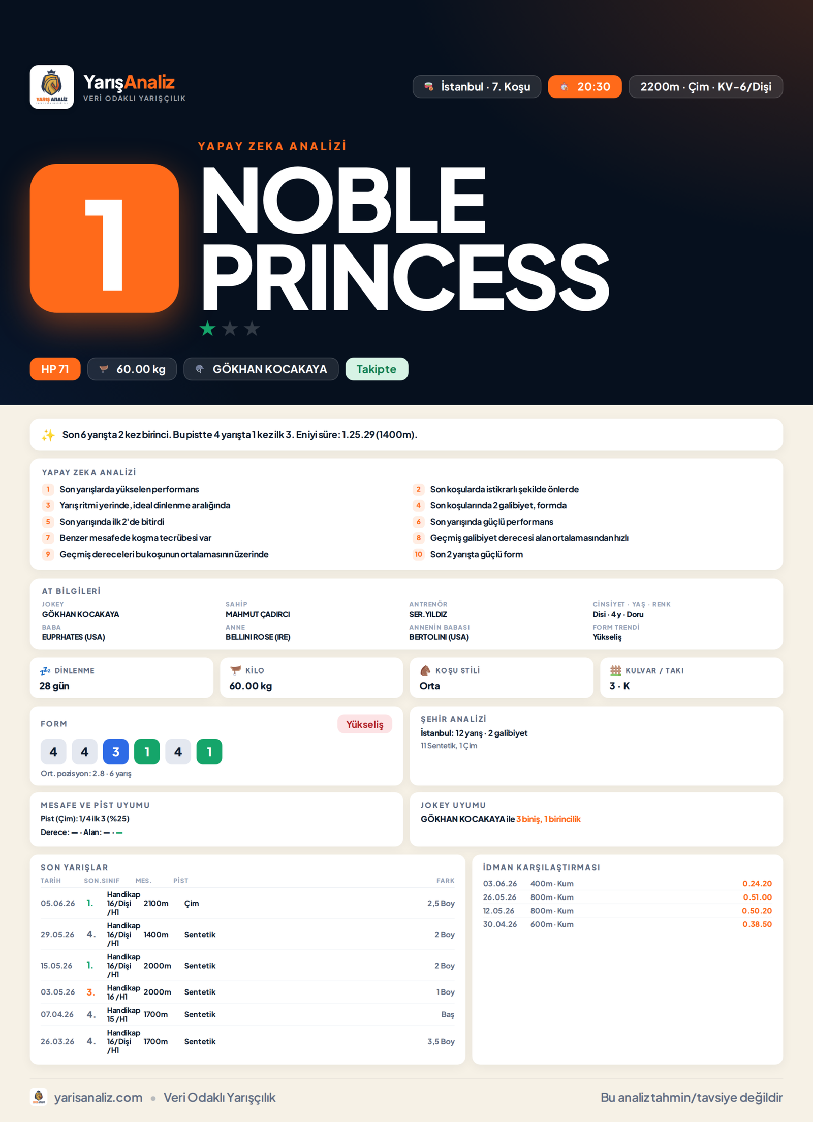 NOBLE PRINCESS - İstanbul 7. Koşu analizi