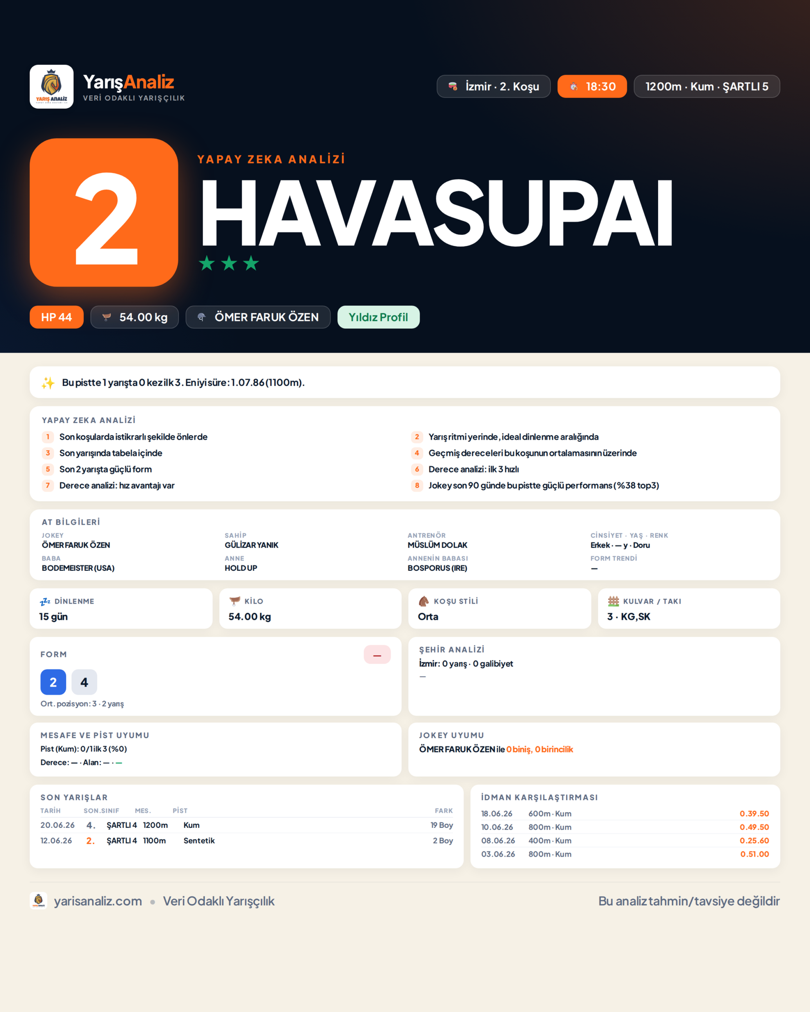 HAVASUPAI - İzmir 2. Koşu analizi