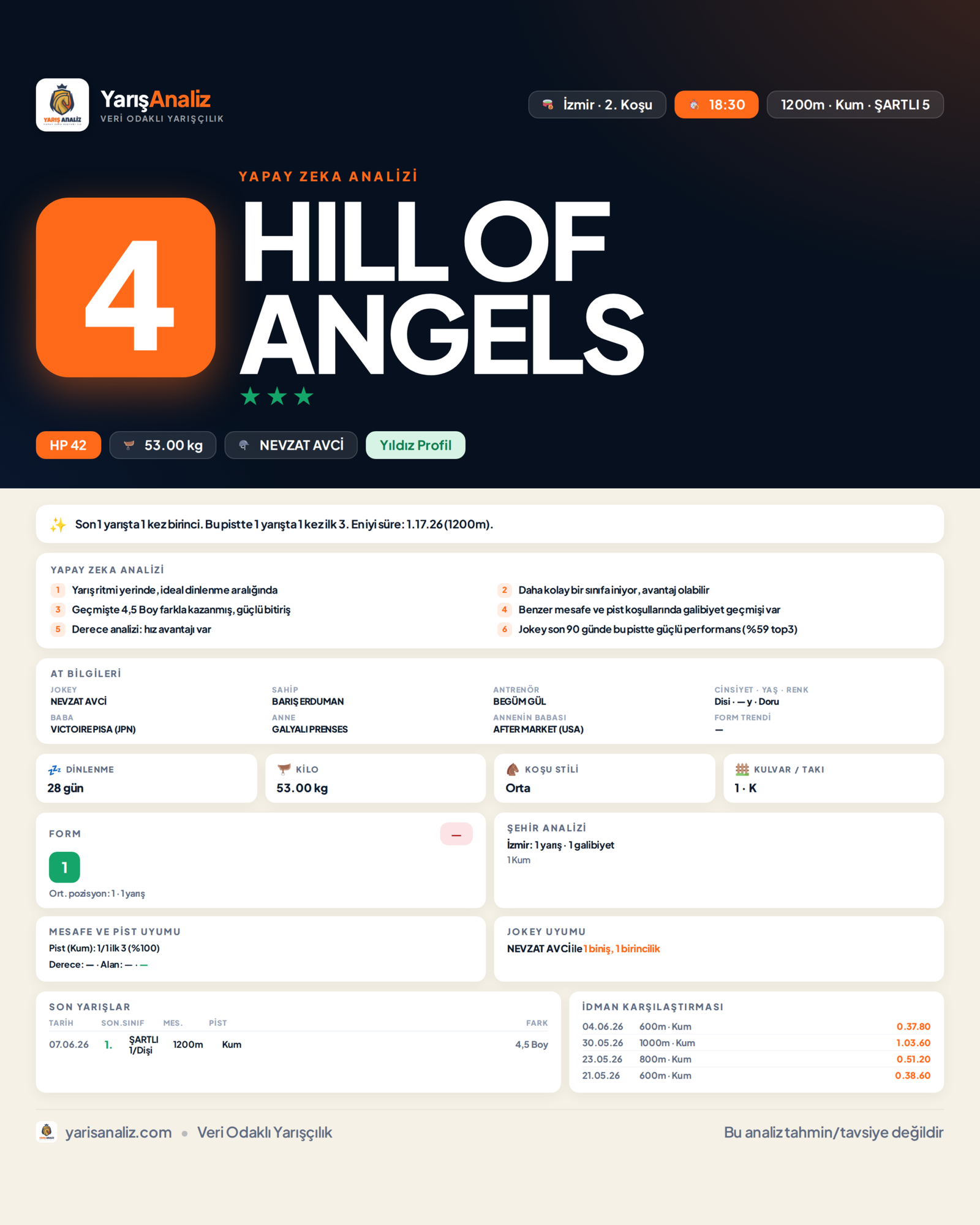 HILL OF ANGELS - İzmir 2. Koşu analizi
