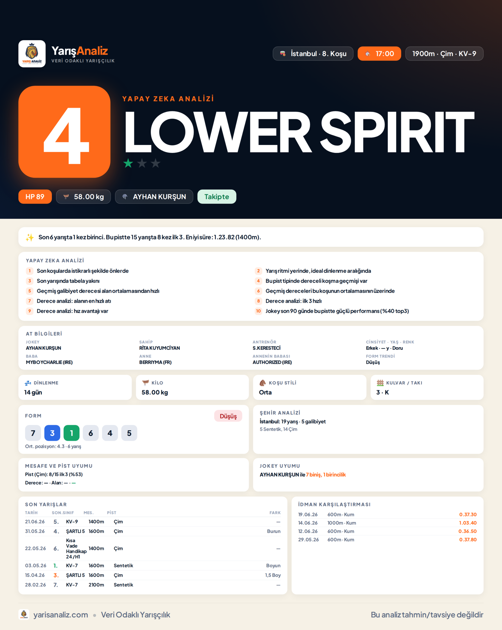LOWER SPIRIT - İstanbul 8. Koşu analizi