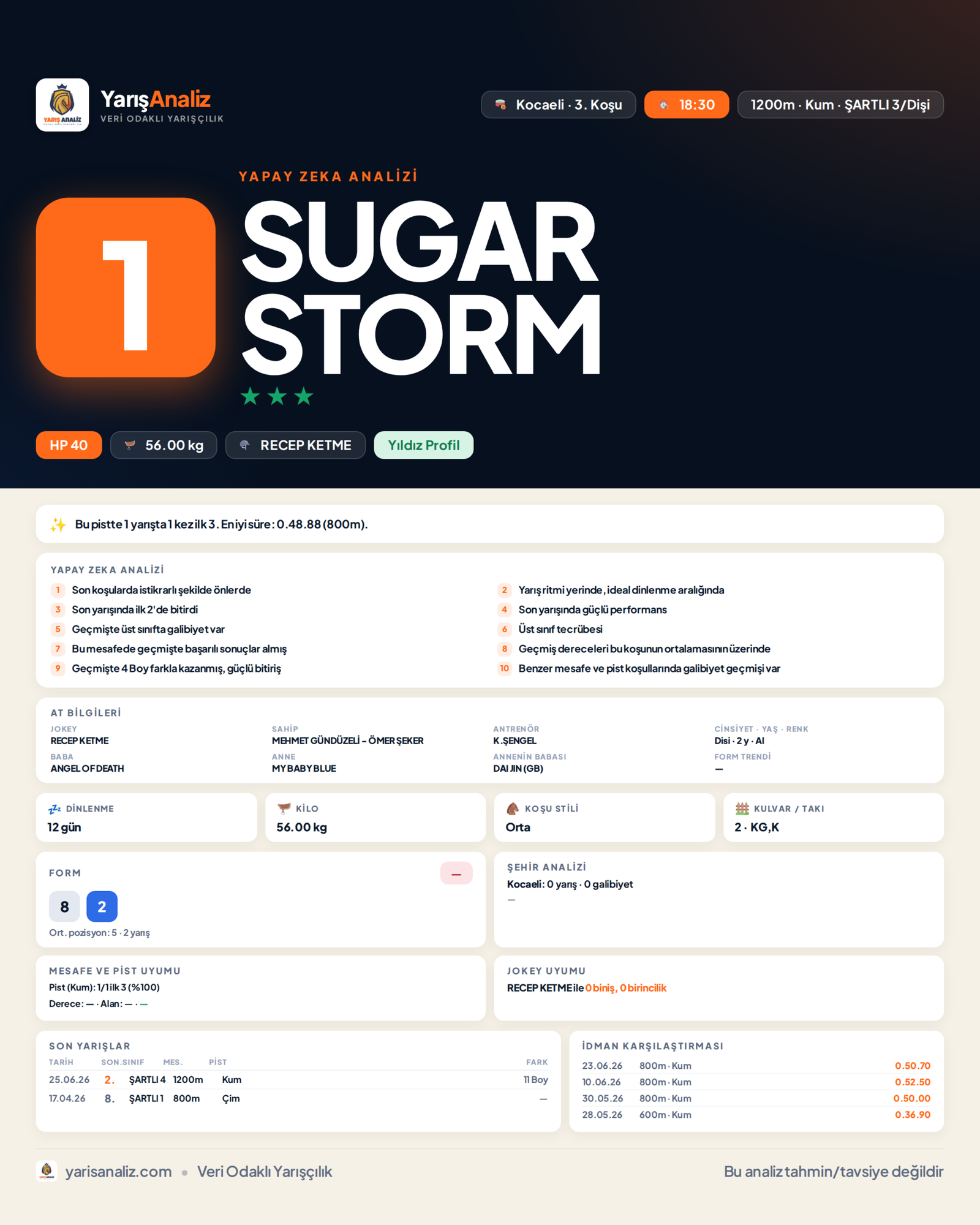 SUGAR STORM - Kocaeli 3. Koşu analizi