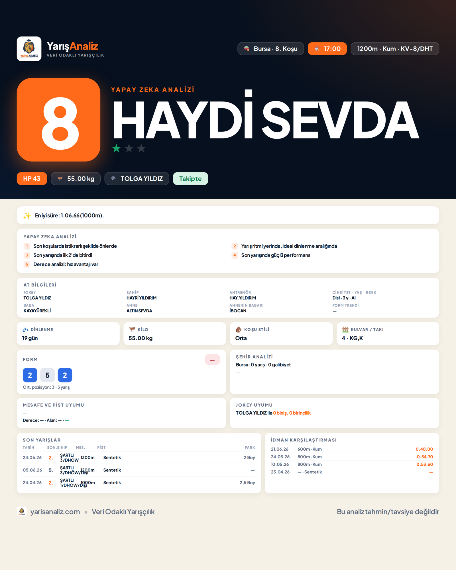 HAYDİ SEVDA - Bursa 8. Koşu analizi